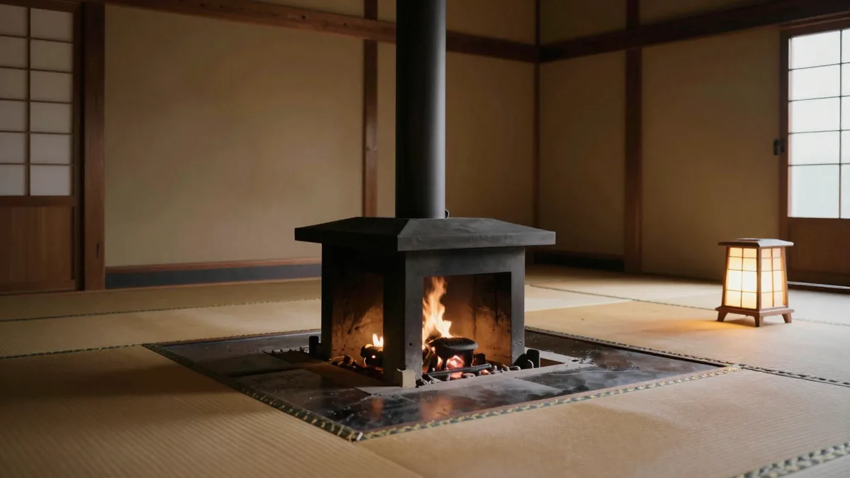古民家の囲炉裏のある室内