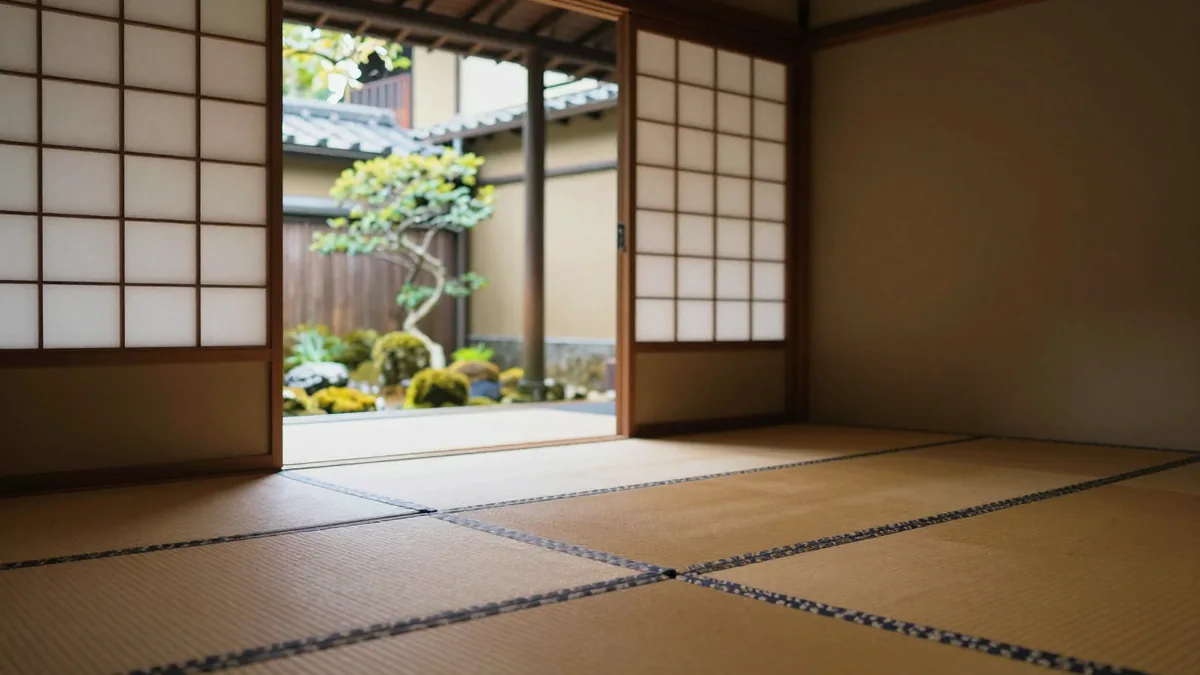 京都の町家一棟貸しの和室と坪庭のイメージ